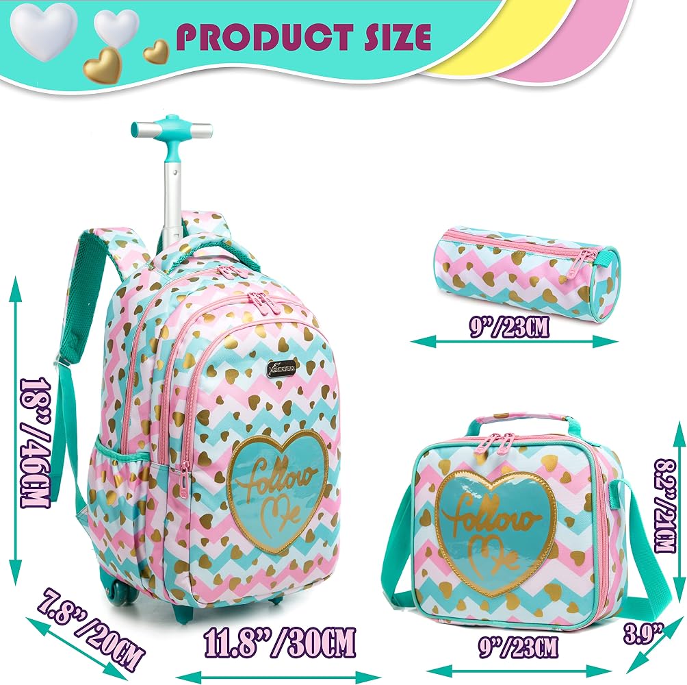 Jasminestar heart pattern follow me 3pc trolley set
