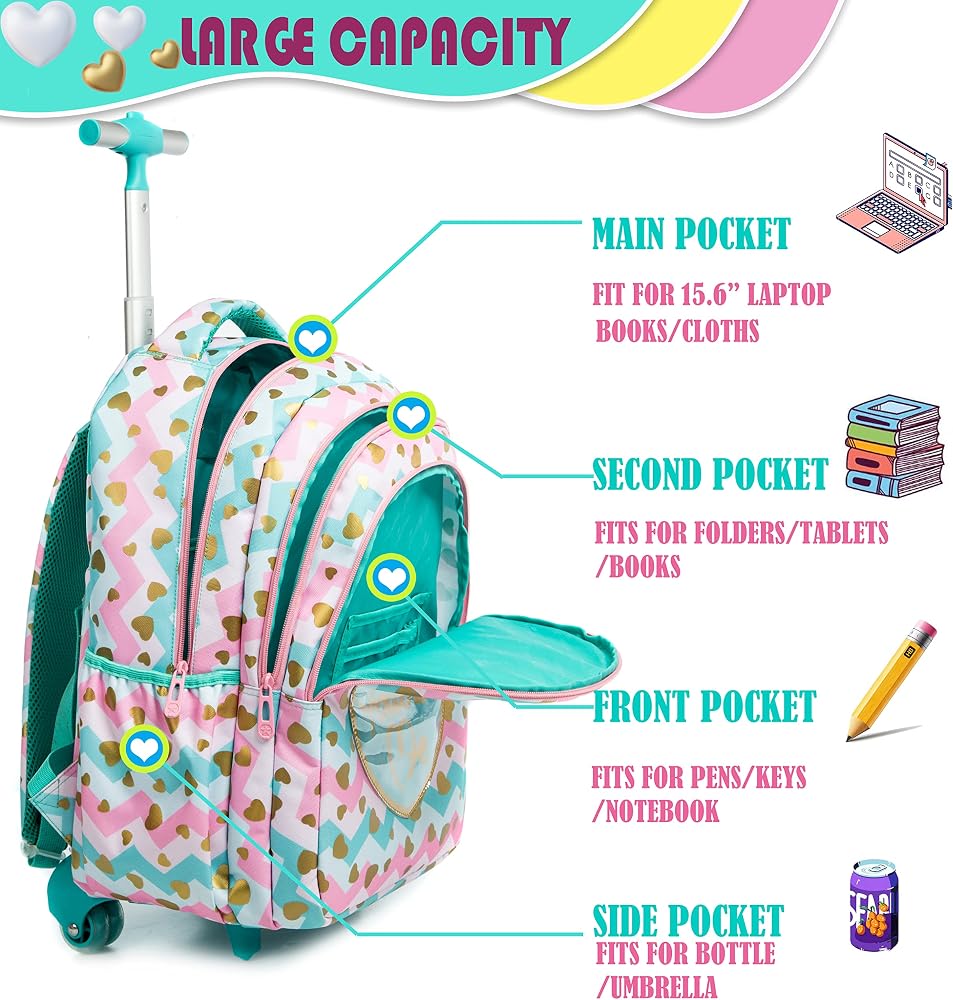 Jasminestar heart pattern follow me 3pc trolley set