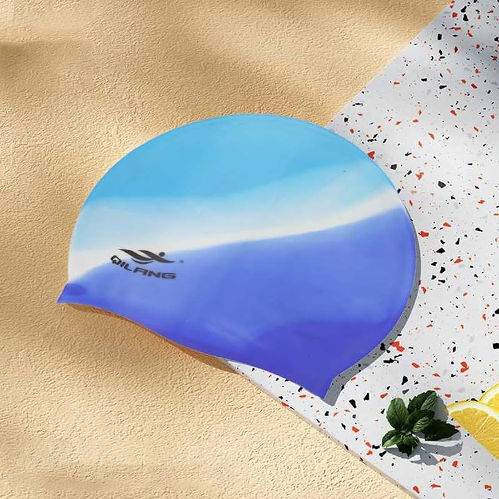 Unisex Adults Blue and white swimming cap