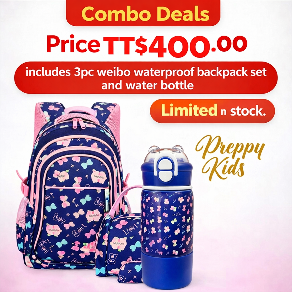 Combo 5pc WEIBO Girls Waterproof Backpack set (Multi ( free Keychain included)