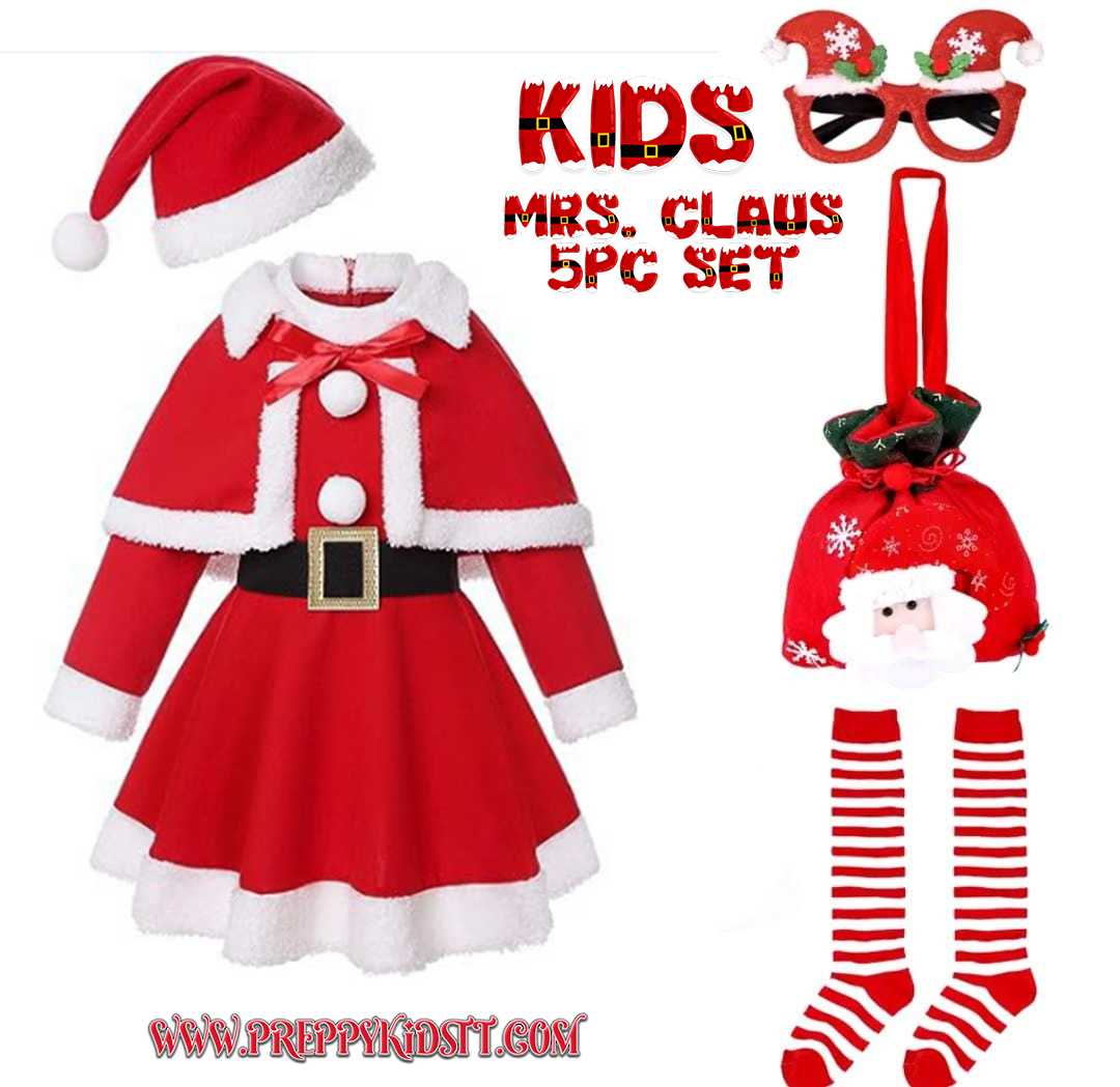 Mrs Claus Kids dress with accessories outfit with hat with Dress Christmas dress up toddler kids - Preppy Kids (Grand Bazaar)