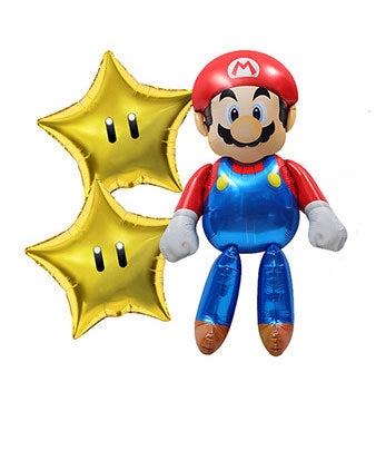Mario 3pc set 4D Foil Balloon with 2 Gold Stars