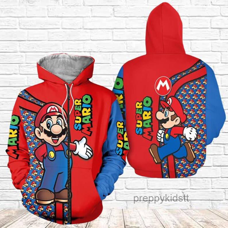 Super Gamer Mario 3D Zipper Hoodie