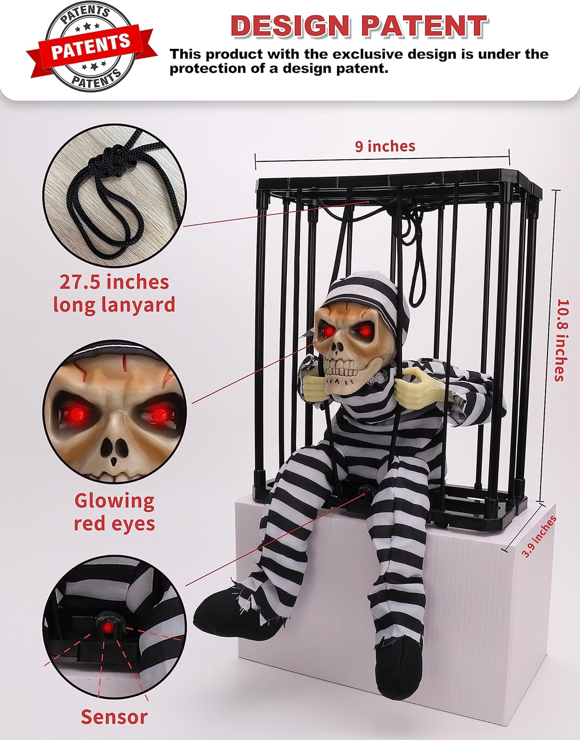 Prisoner Skully Motion Sensor Hanging Ghost Halloween - Preppy Kids (Grand Bazaar)
