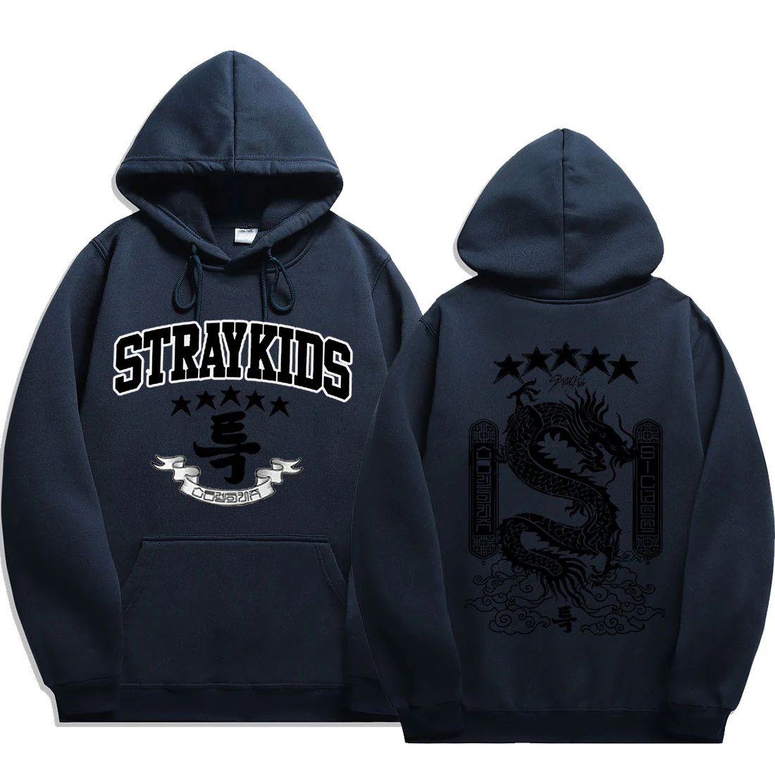 Stray Kids 5 Star Navy Blue Fleece Pullover Hoodie