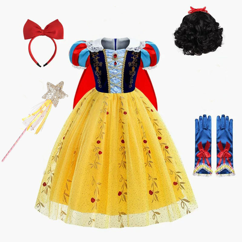Snow White Dress Kids Deluxe Embroidery Gown With Cloak Child