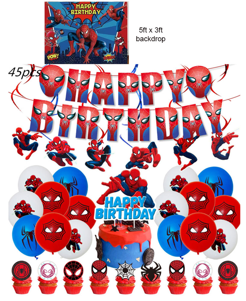 Spiderman Party Decoration Package with Swirls And Backdrop