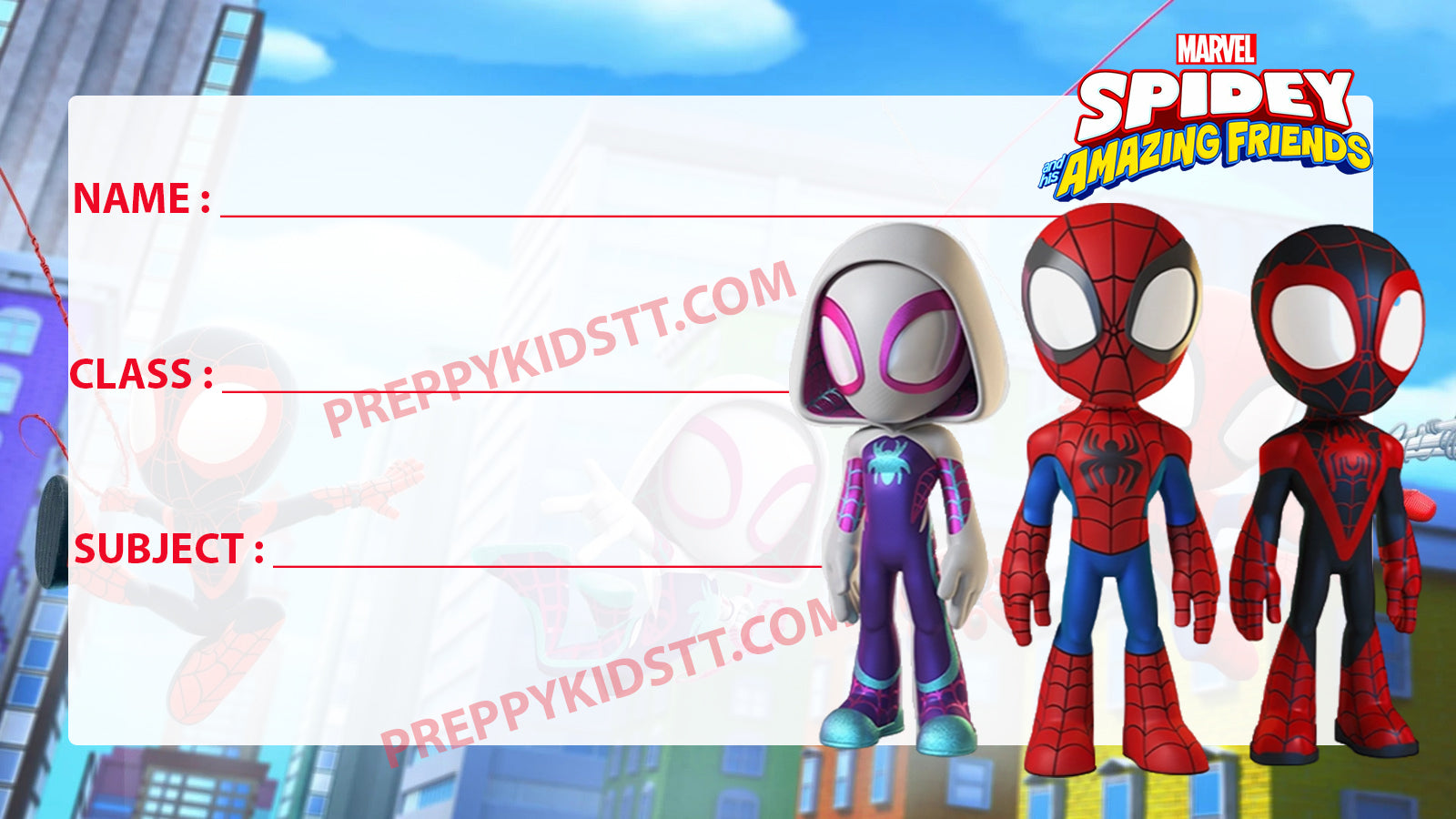 Spidey and Friends School book Labels (Waterproof)