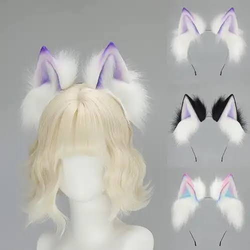 Faux Fur Animal Cosplay Ears With Blonde Bob Wig