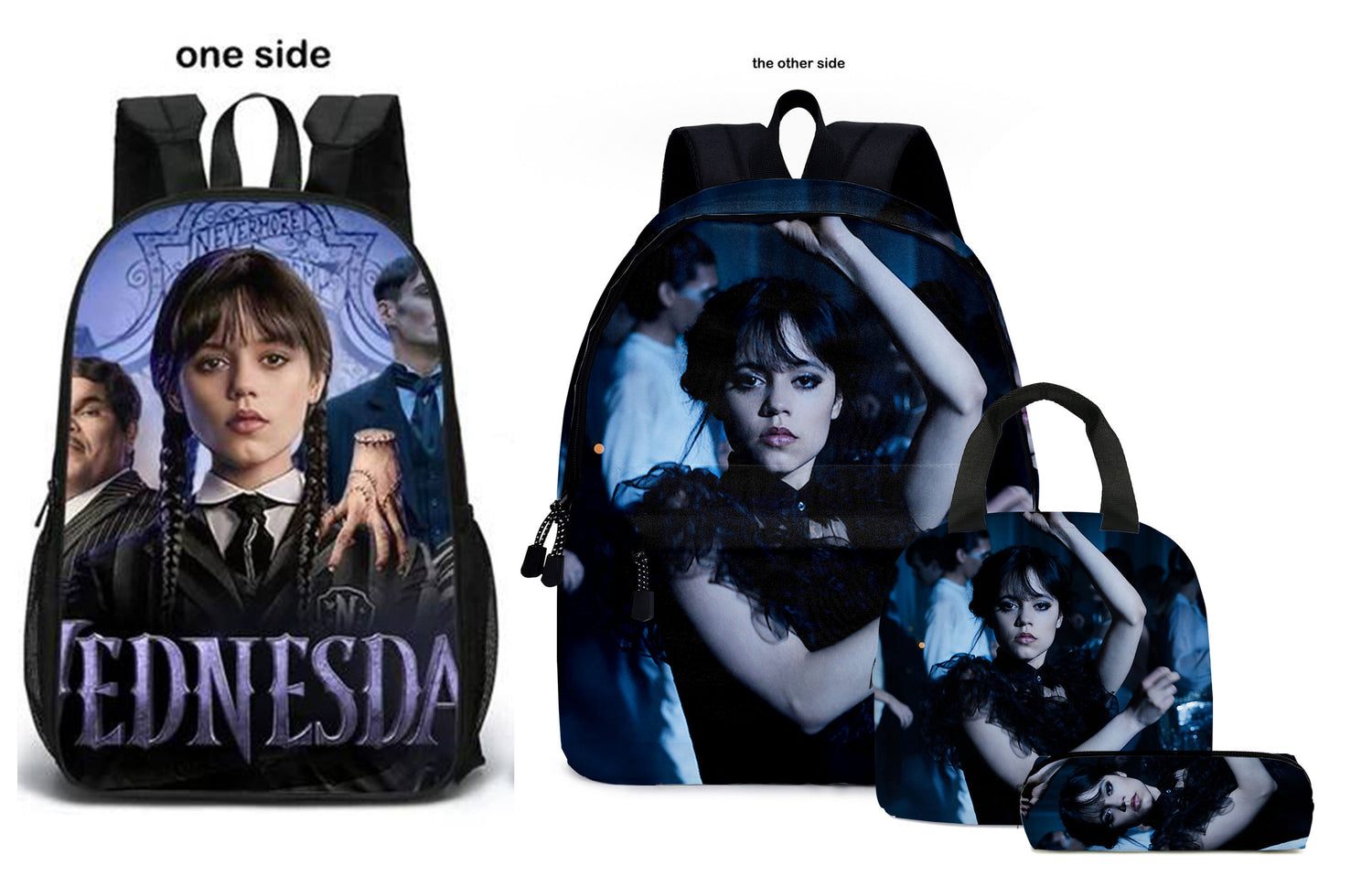 Wednesday 2nd edition 2 sided print backpack set (3PC) (17 inch size) - Preppy Kids (Grand Bazaar)