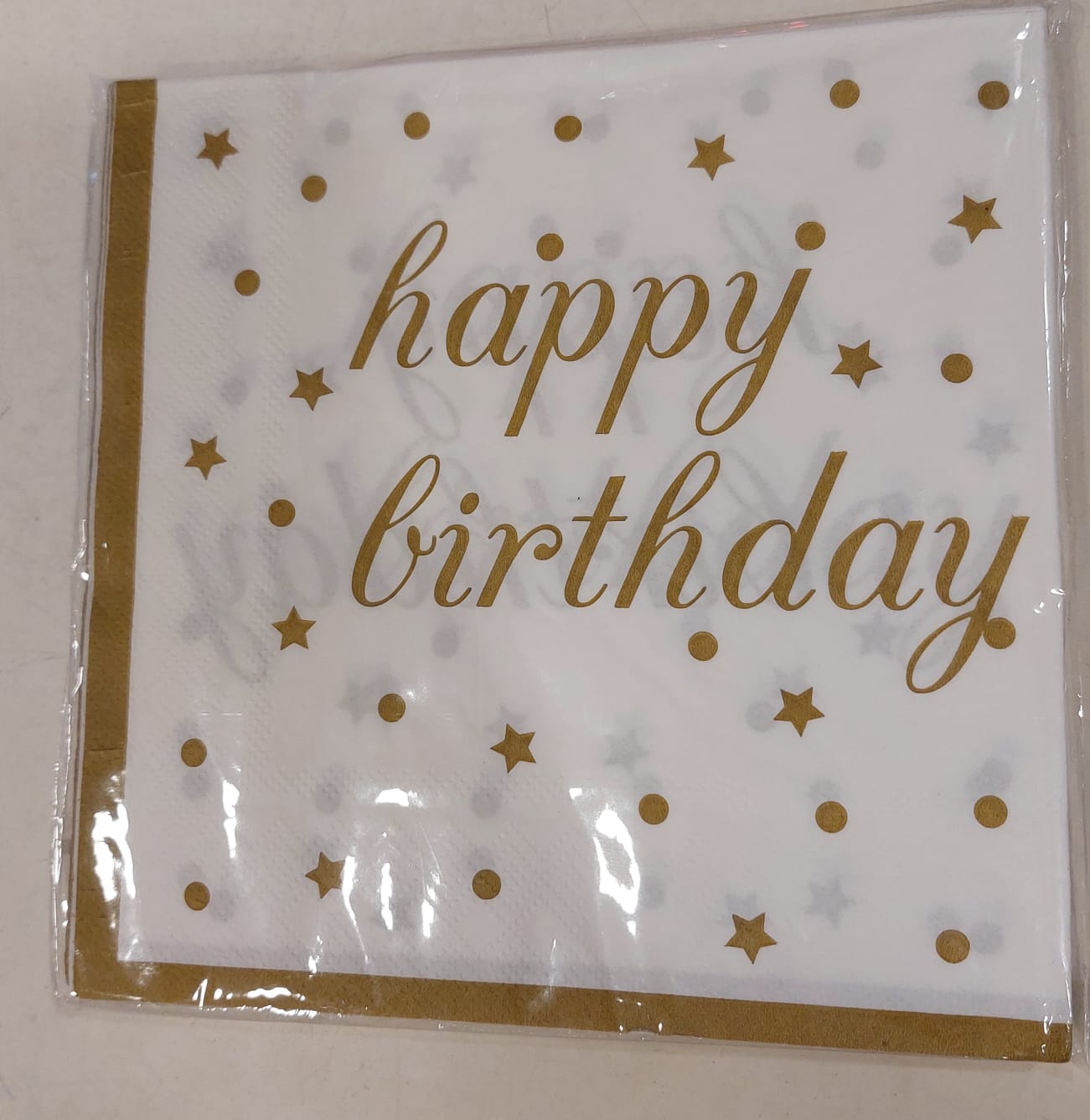 Happy Birthday white gold napkins Disposable (20pcs) - Preppy Kids (Grand Bazaar)