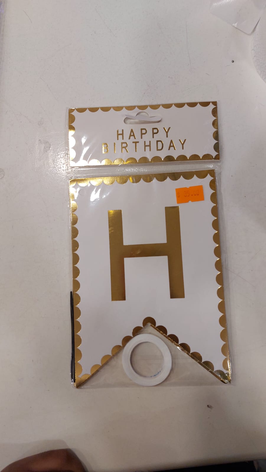 HBD White & Gold border Banner Happy Birathday - Preppy Kids (Grand Bazaar)