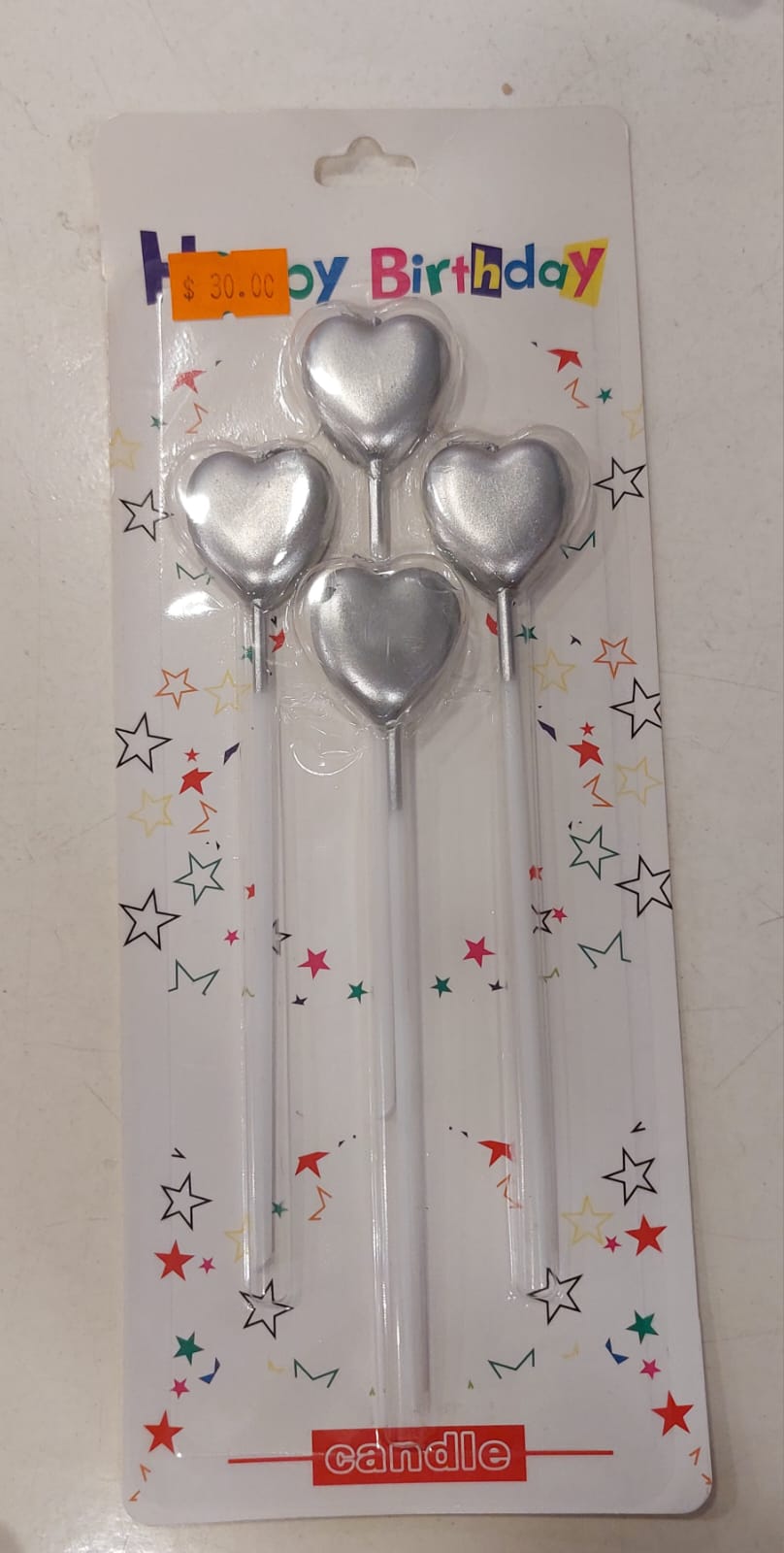 4 pc Heart Candles Silver - Preppy Kids (Grand Bazaar)