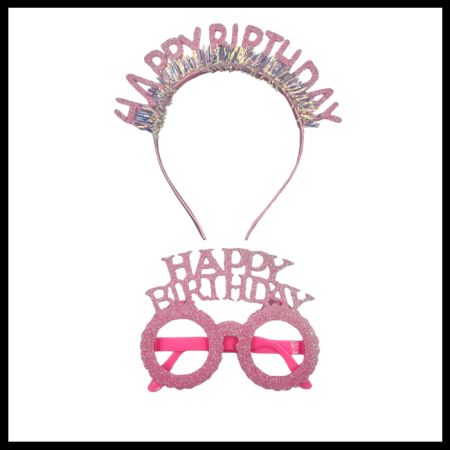 Happy Birthday Headband With Glasses (Pink) - Preppy Kids (Grand Bazaar)