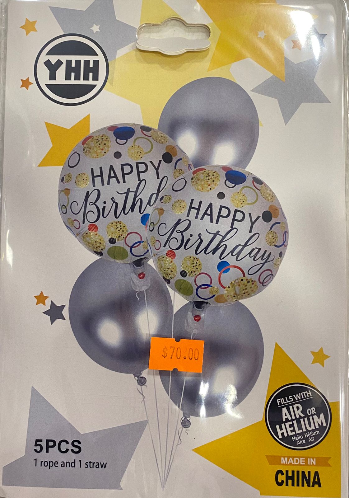 White and silver Happy Birthday Balloon 5pc - Preppy Kids (Grand Bazaar)