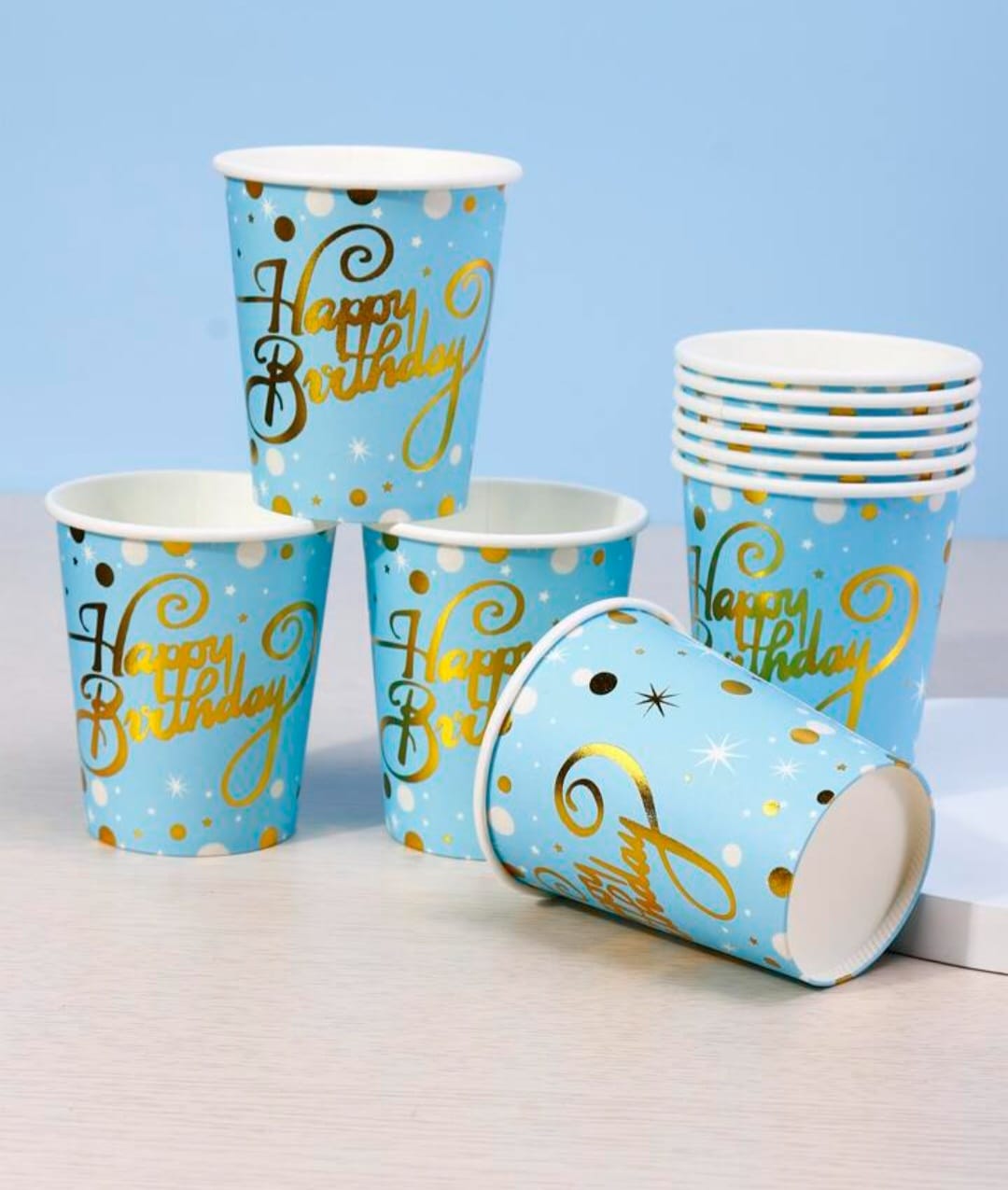Sky Blue Happy Birthday Cups - Preppy Kids (Grand Bazaar)