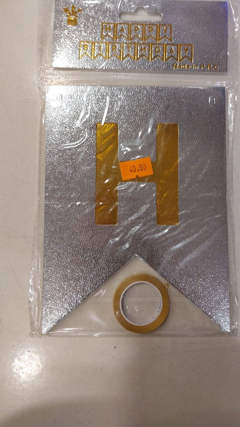 Silver Textured Happy Birthday Banner - Preppy Kids (Grand Bazaar)