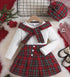 Christmas White Sweater&Plaid Skirt 4Pc Girls Outfit - Preppy Kids (Grand Bazaar)