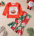 Christmas Girls Casual Long Sleeve Print Bell Bottom Pants Top With Bell Sleeves, Merry Christmas Santa Set - Preppy Kids (Grand Bazaar)