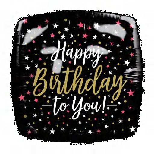 Square Black Happy Birthday To You Foil Balloon 18 inch - Preppy Kids (Grand Bazaar)