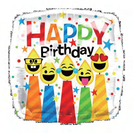 Square Happy Birthday Emoji Candle Foil Balloon - Preppy Kids (Grand Bazaar)
