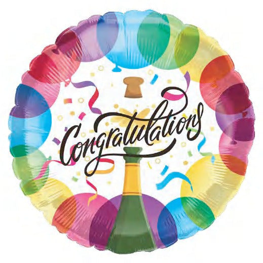 Congratulations Champagne Bottle 18inch Round Foil Balloon - Preppy Kids (Grand Bazaar)