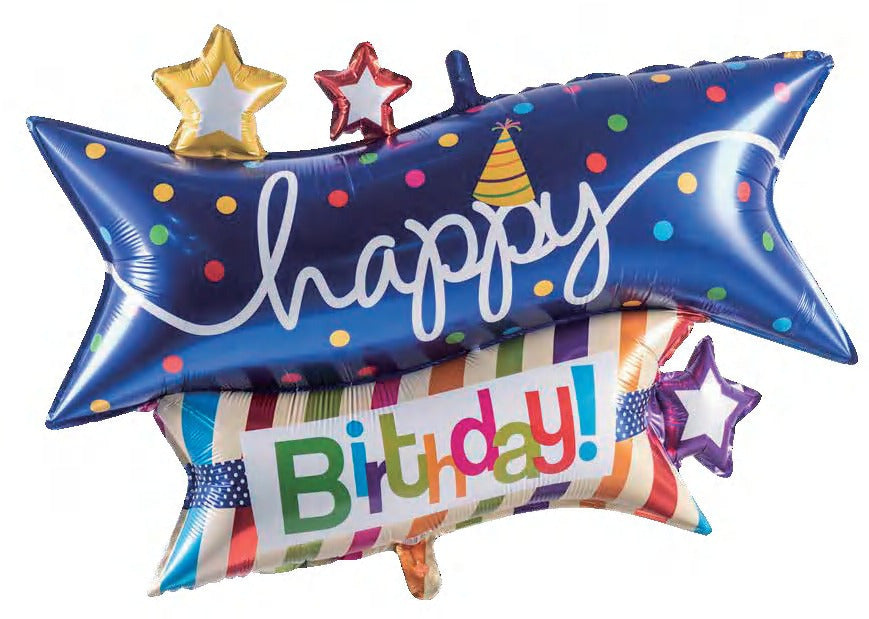 Happy Birthday Star Banner Foil Balloon - Preppy Kids (Grand Bazaar)