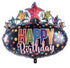 Super Shape Black Oval Happy Birthday Foil Balloon with Stars - Preppy Kids (Grand Bazaar)