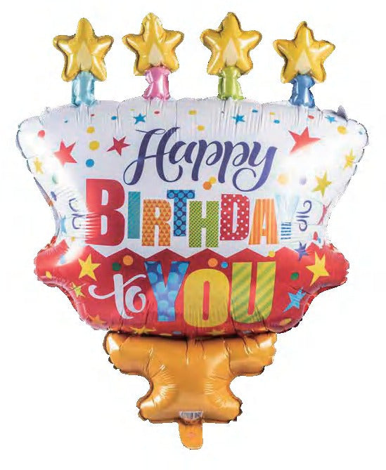 Super Shape Red and White Happy Birthday Balloon with Candles - Preppy Kids (Grand Bazaar)