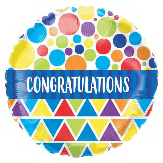 Shapes Multi  colour Congrats 18 Inch Round Foil Balloon - Preppy Kids (Grand Bazaar)