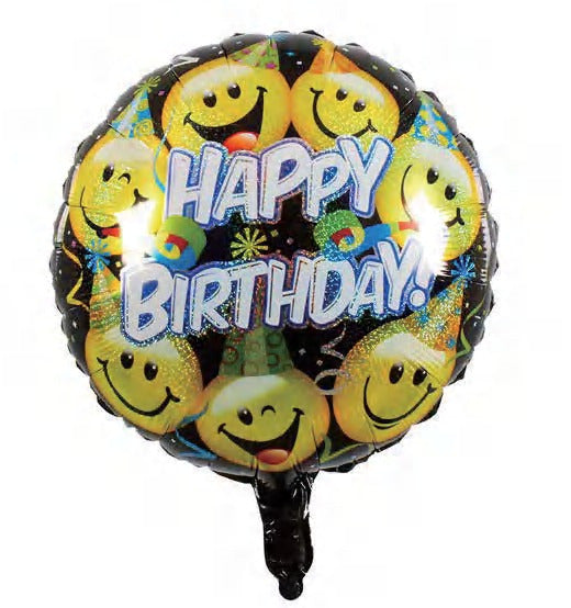Happy Birthday 18inch Round Black Emoji Foil Balloon - Preppy Kids (Grand Bazaar)