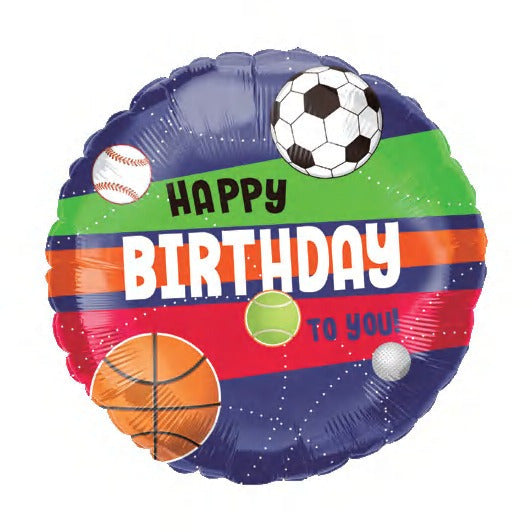 Happy Birthday Ball Games 18inch Round Foil Balloon - Preppy Kids (Grand Bazaar)