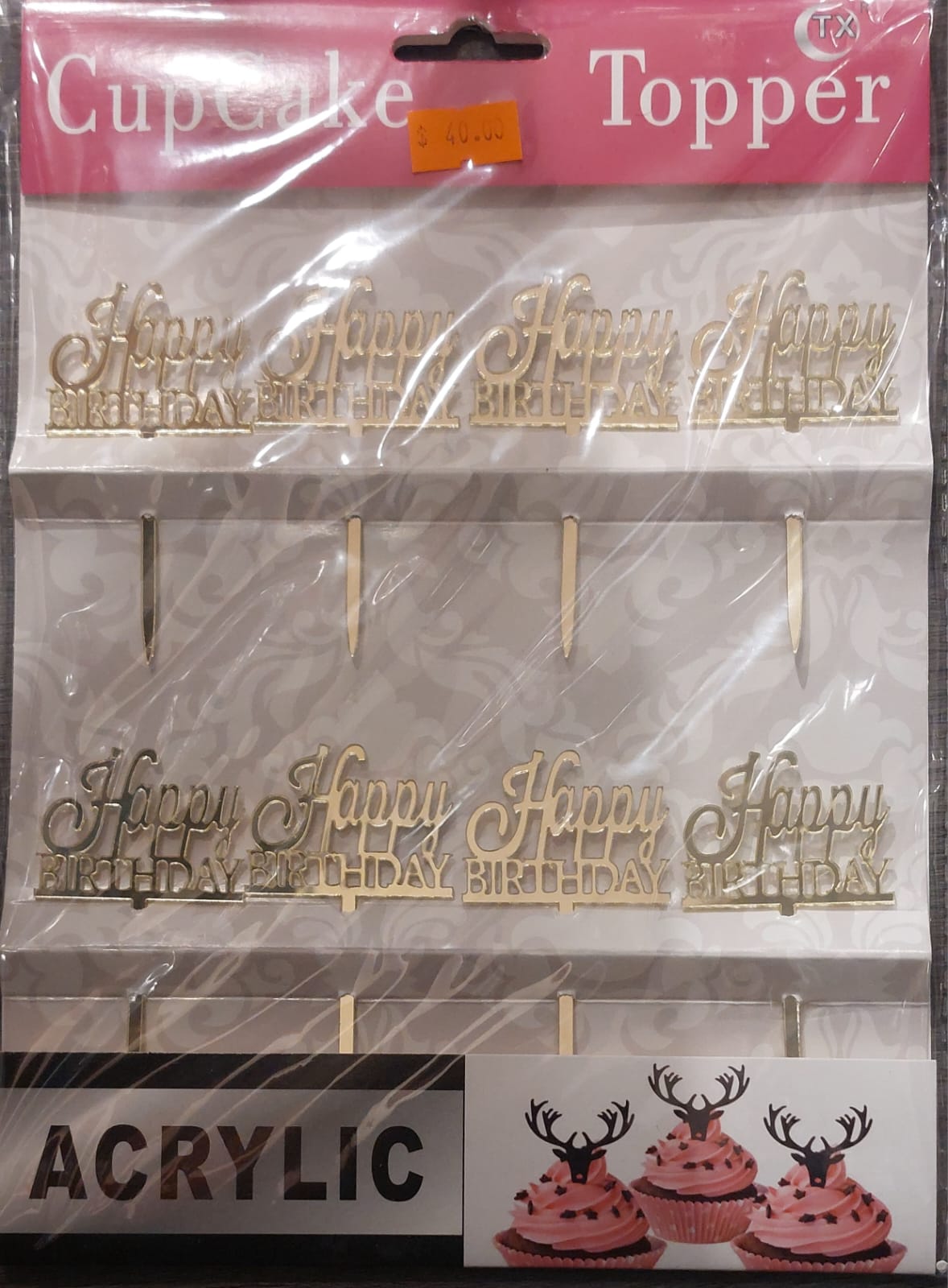 Gold Happy Birthday 8pc Cupcake Topper - Preppy Kids (Grand Bazaar)