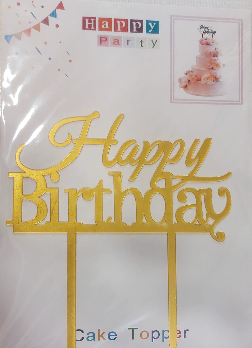 Happy Birthday gold  Mirror Cake Topper - Preppy Kids (Grand Bazaar)