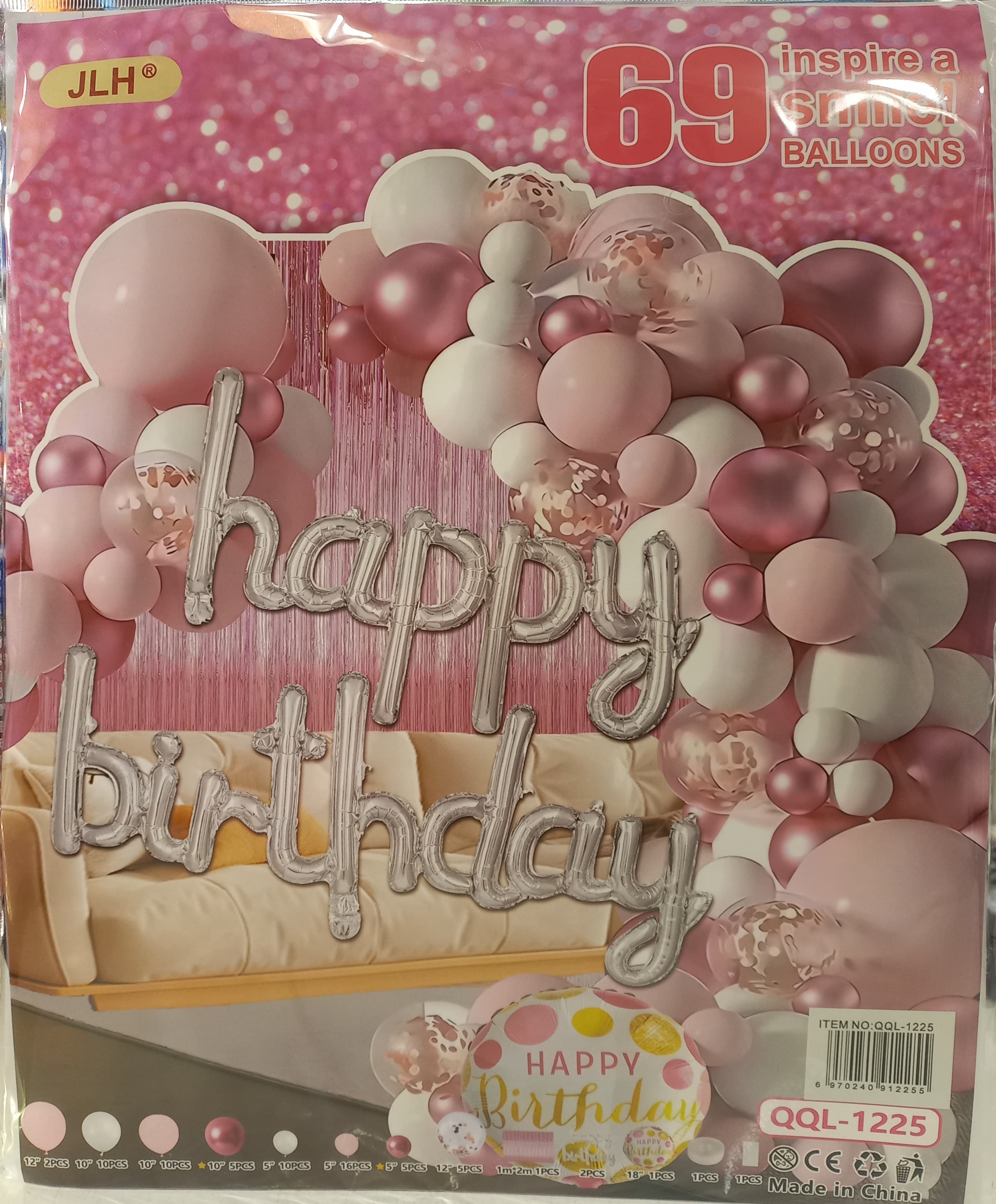 Pink Themed Happy Birthday Balloon Arch Kit - Preppy Kids (Grand Bazaar)