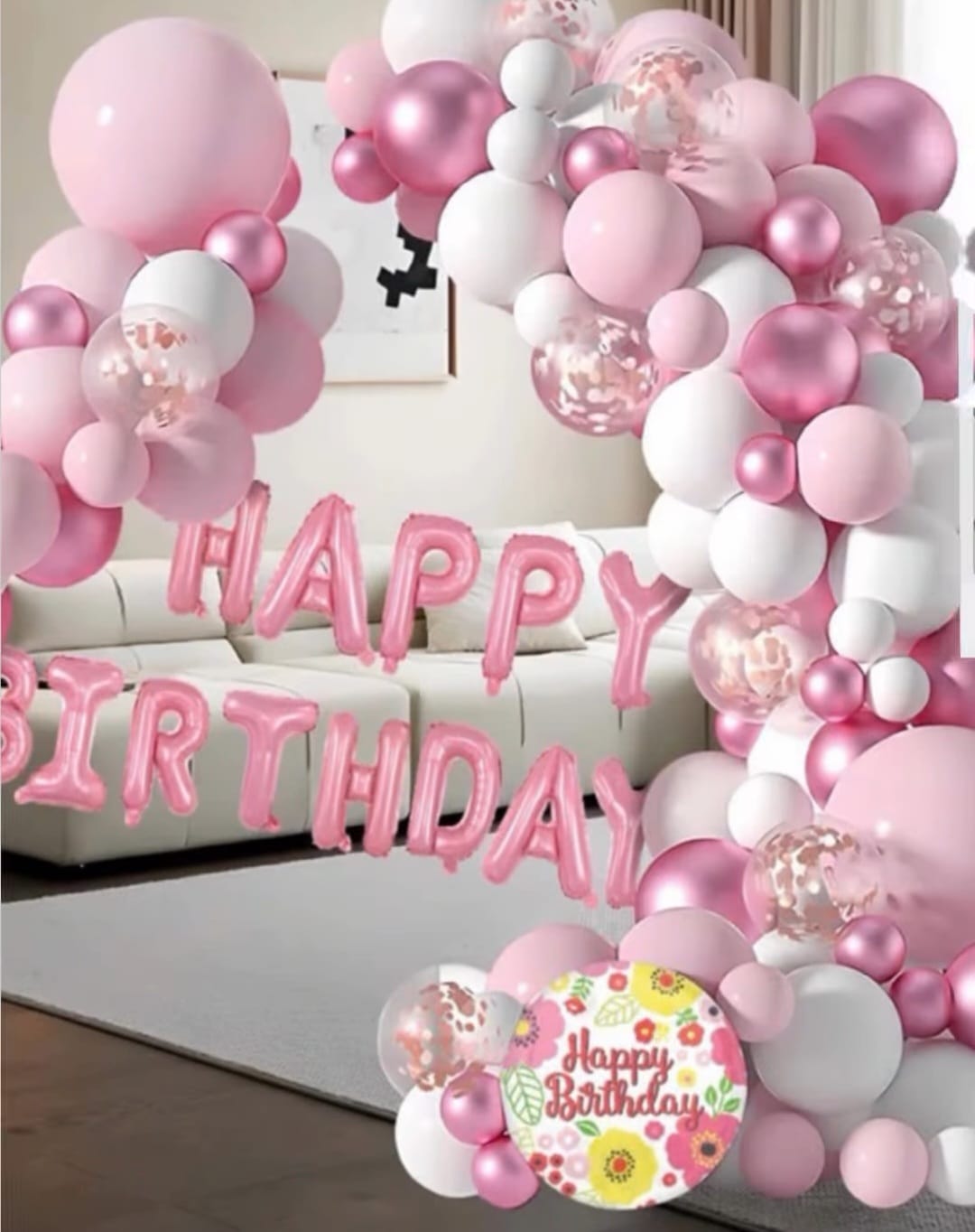 Pink and white  Happy Birthday Balloon Arch Kit - Preppy Kids (Grand Bazaar)