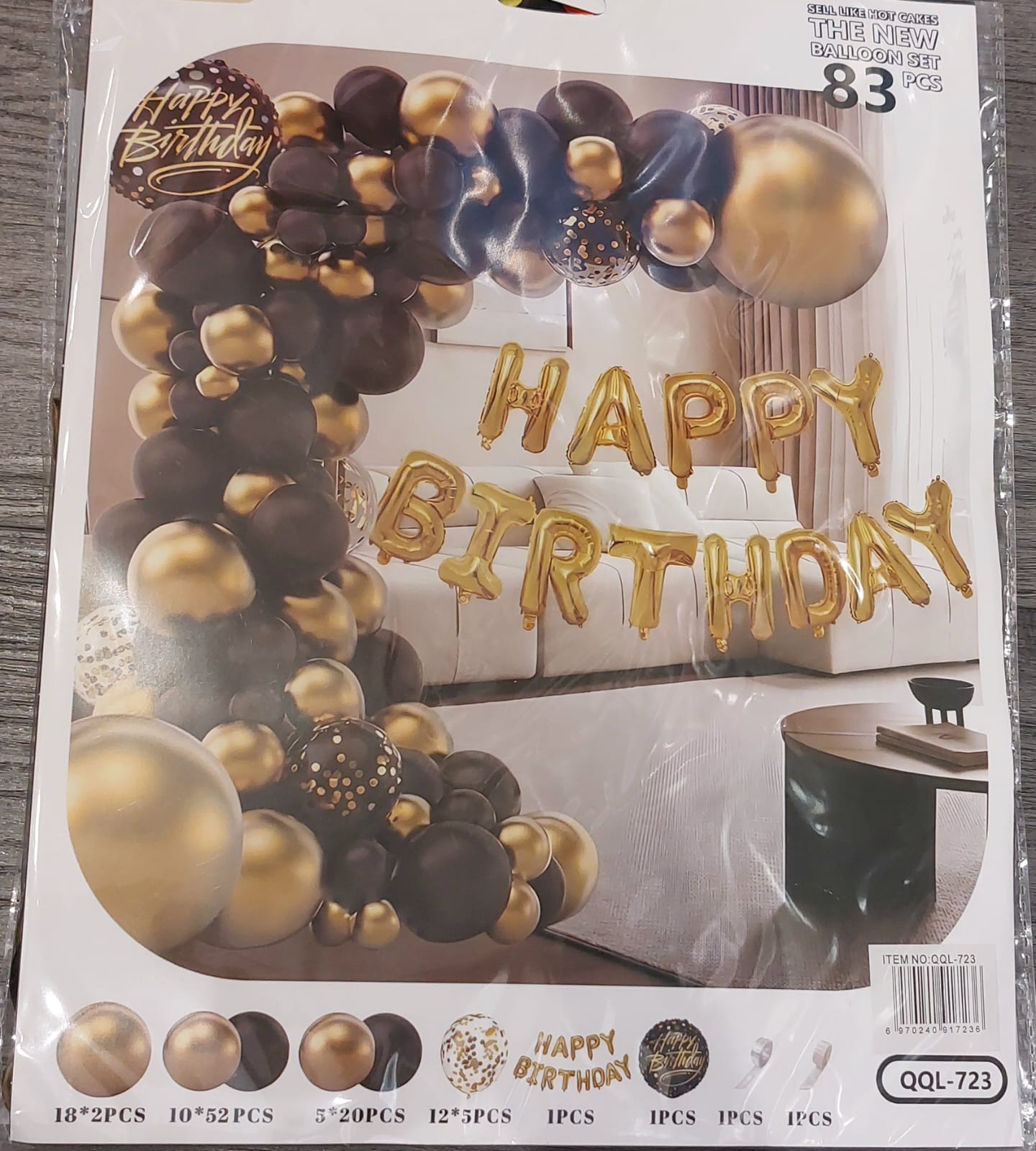 Black and Gold Happy Birthday Balloon Arch Kit - Preppy Kids (Grand Bazaar)