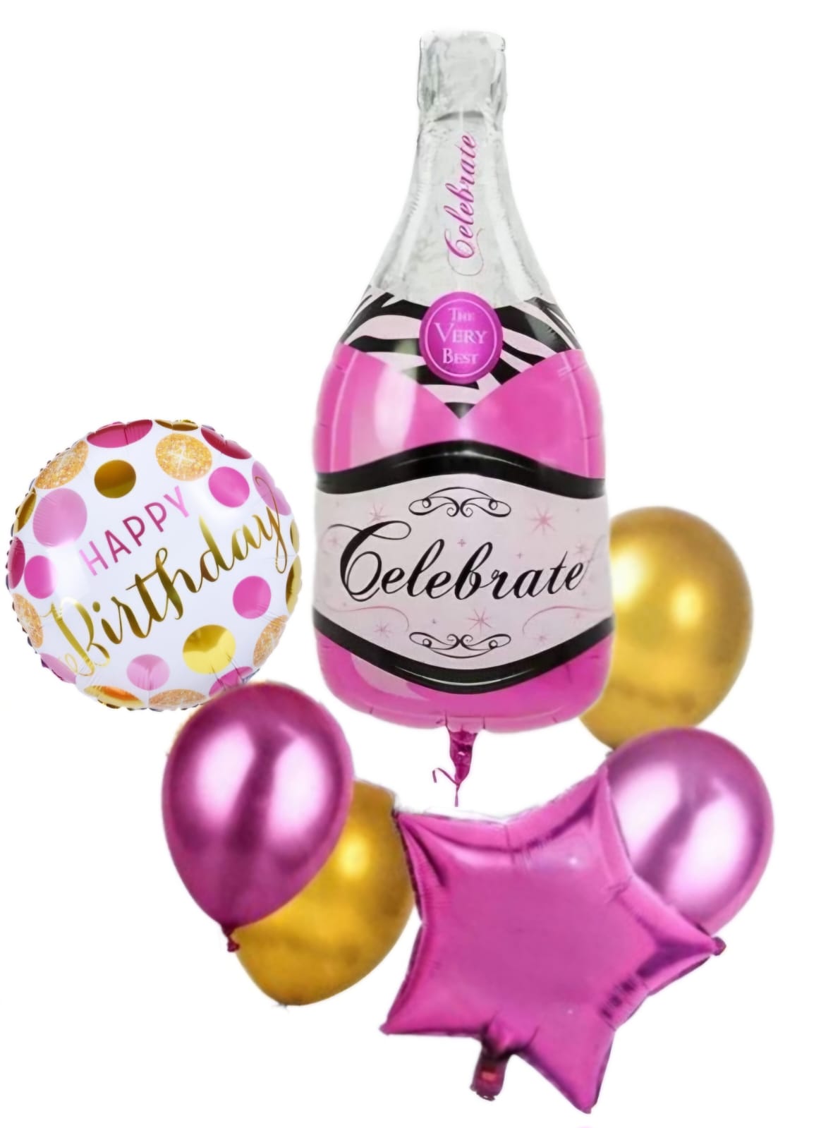 HBD Pink and Gold Celebrate Foil Balloon Set Happy Birthday