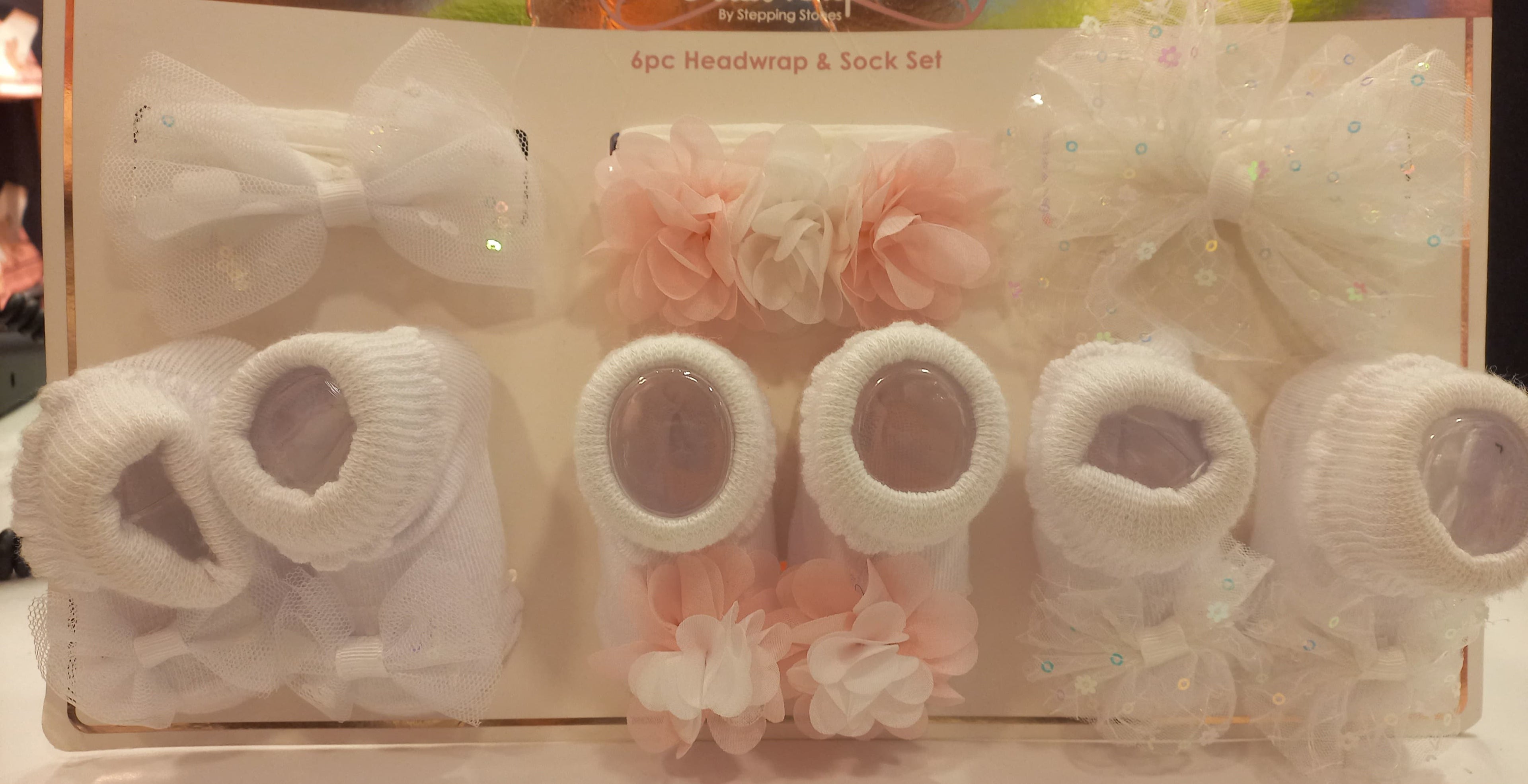 White and Pink Baby Socks and Headband(6PC) - Preppy Kids (Grand Bazaar)