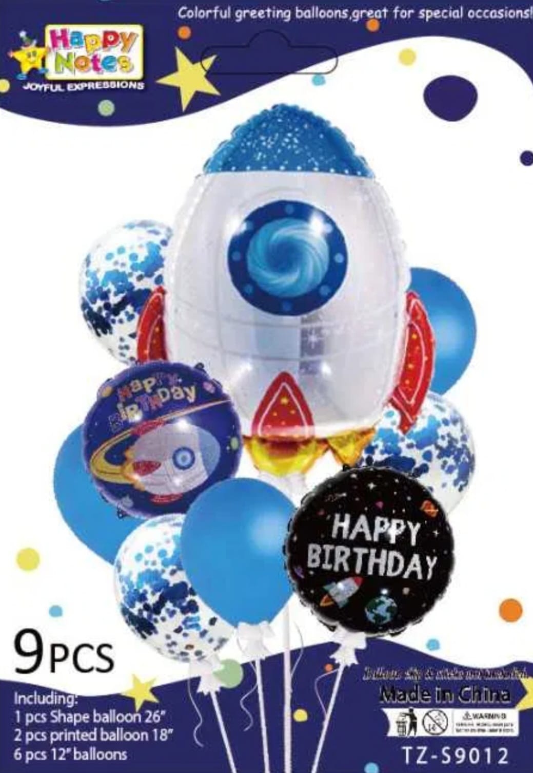 Space themed 9pc happy birthday balloon set