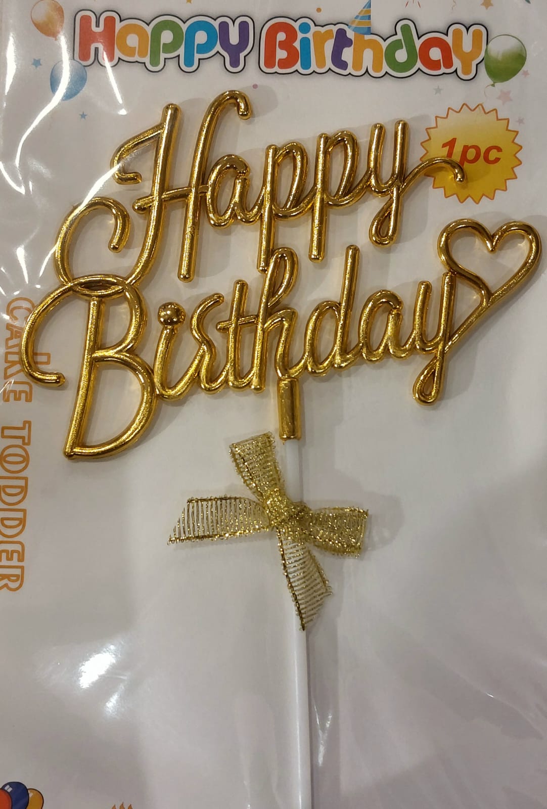 Happy Birthday Gold heart writing cake topper - Preppy Kids (Grand Bazaar)