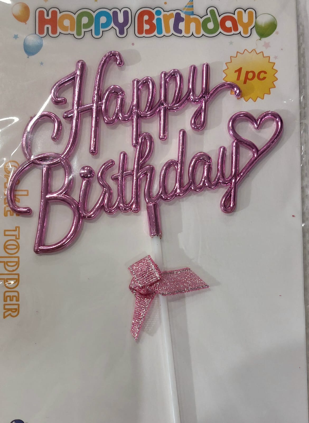 Happy Birthday Purple heart writing cake topper