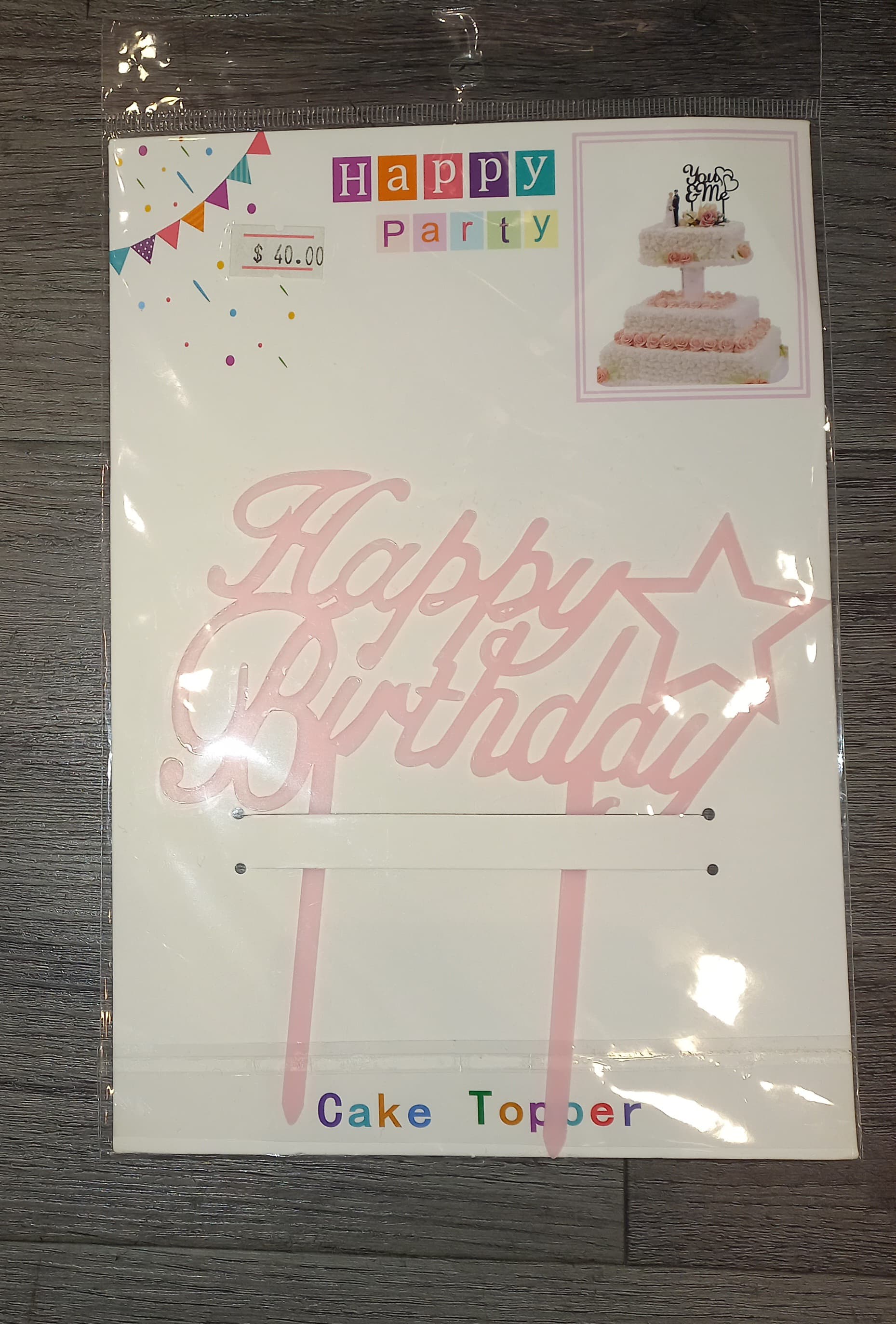 Happy Birthday Light Pink Star Cake Topper - Preppy Kids (Grand Bazaar)