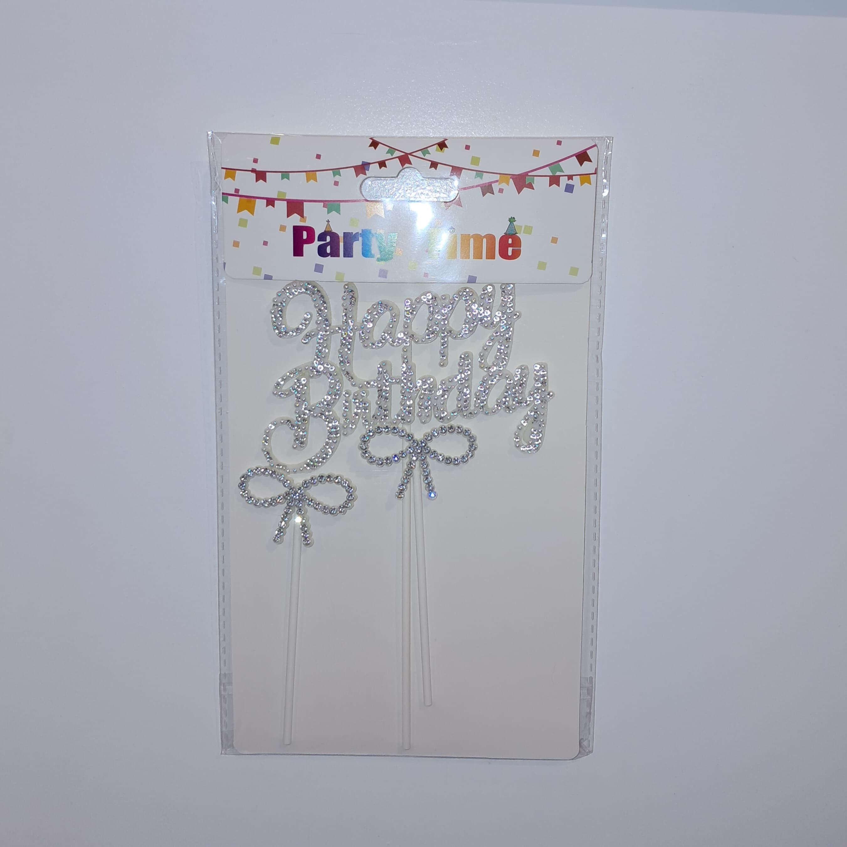 Pearl Decorated Happy Birthday Cake Topper