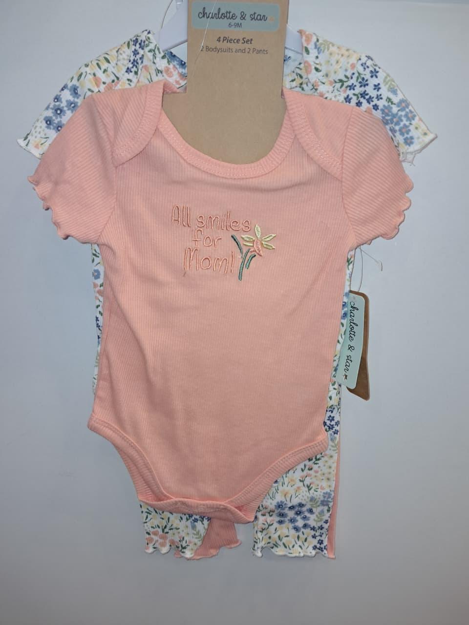 "All Smiles for Mommy" 4PC Onesie Set Girls - Preppy Kids Trinidad
