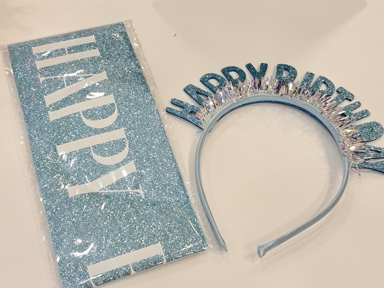 Blue Glitter Happy Birthday Headband & Sash Set
