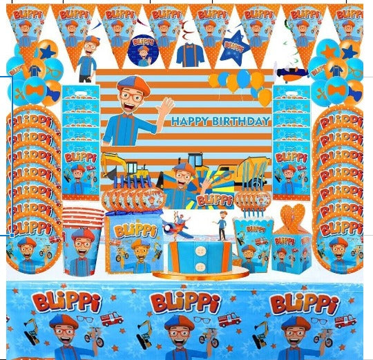Ultimate Blippi Party Decorations Package With Backdrop