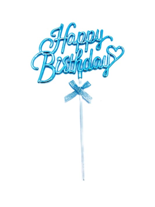 Happy Birthday Blue heart cake topper