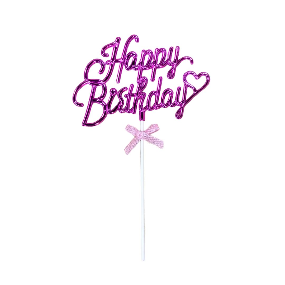 Happy Birthday Fushia Pink heart cake topper