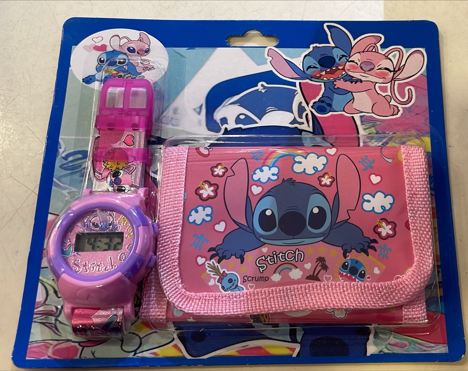 Pink Stitch Wallet and Watch Set